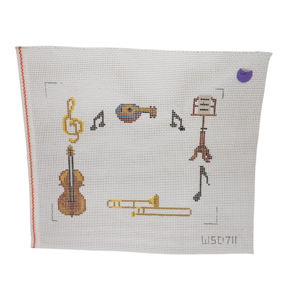 Musical Instruments Needlepoint Canvas Hand Painted Cello Trombone Lute W50711